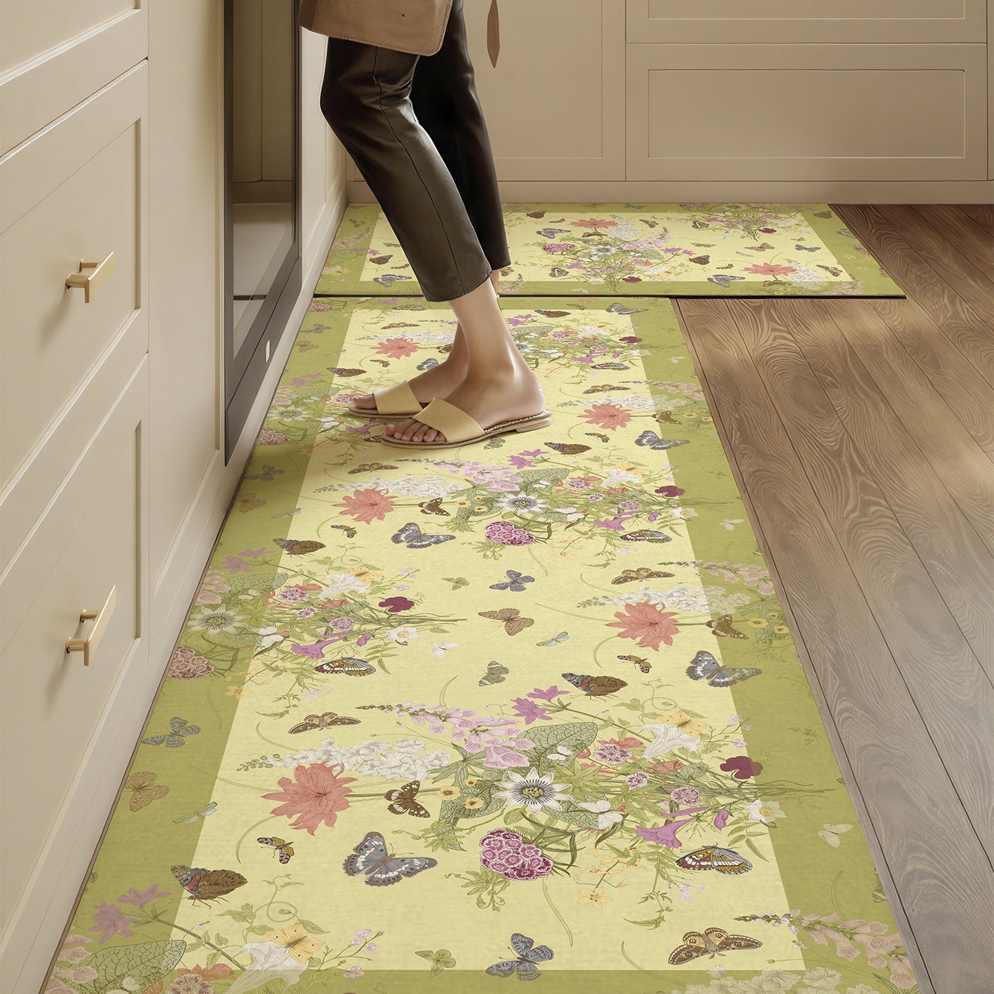 Commercial Kitchen Light - Tapis de cuisine floral en PVC,